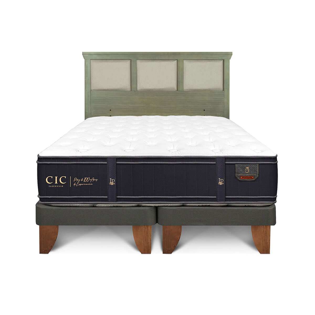 Cama Europea CIC Base Dividida 2 Plazas Grand Premium + Respaldo Torino Olivo