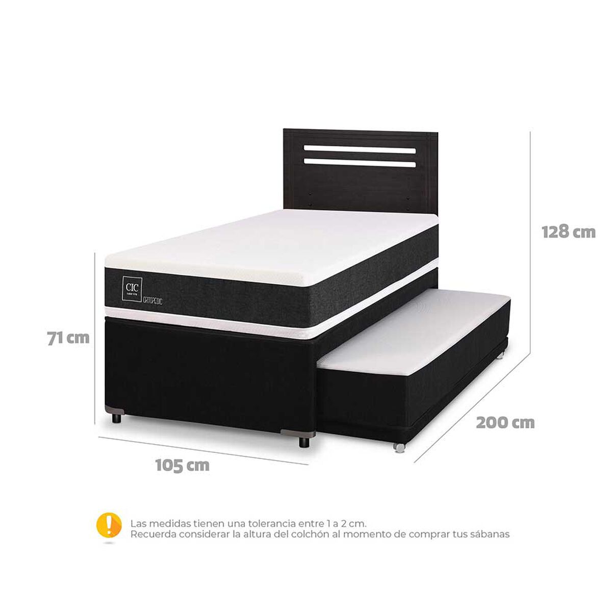 Cama Nido CIC 1,5 Plazas Ortopedic + Respaldo Munich Negro