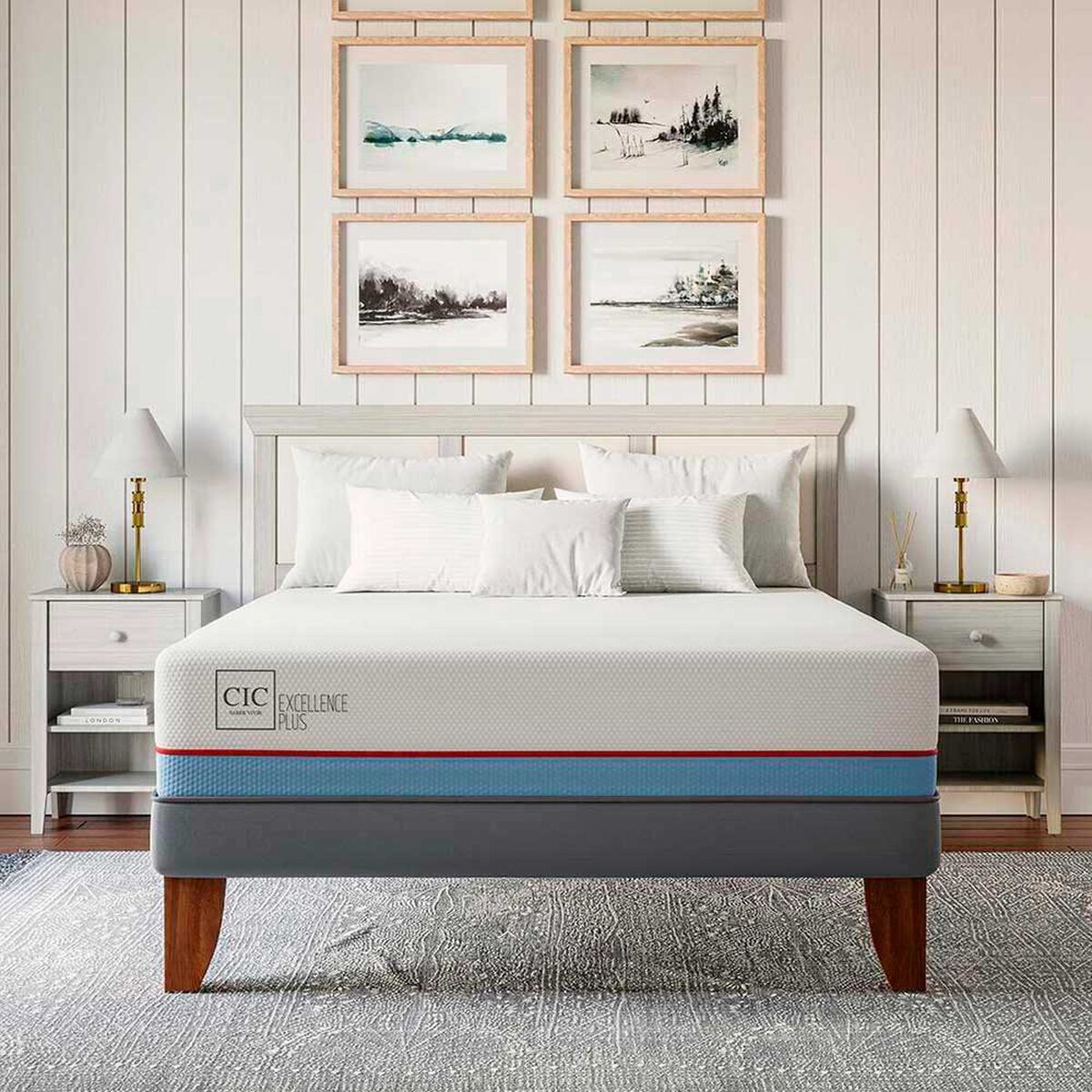 Cama Europea CIC 2 Plazas Excellence Plus + Respaldo + 2 Veladores Munich