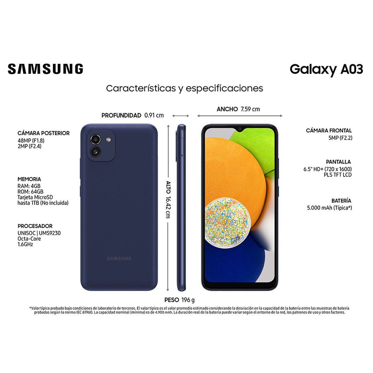 Celular Samsung Galaxy A03 128GB 6,5" Azul Liberado