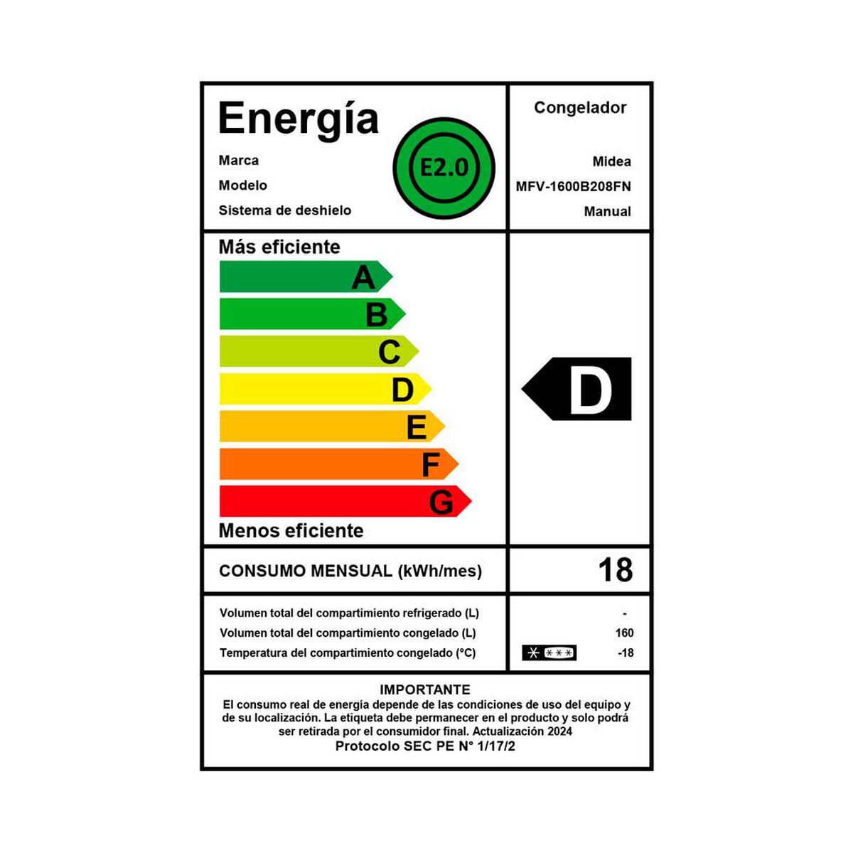 Freezer Vertical Midea MFV 1600B208FN 160 lts.