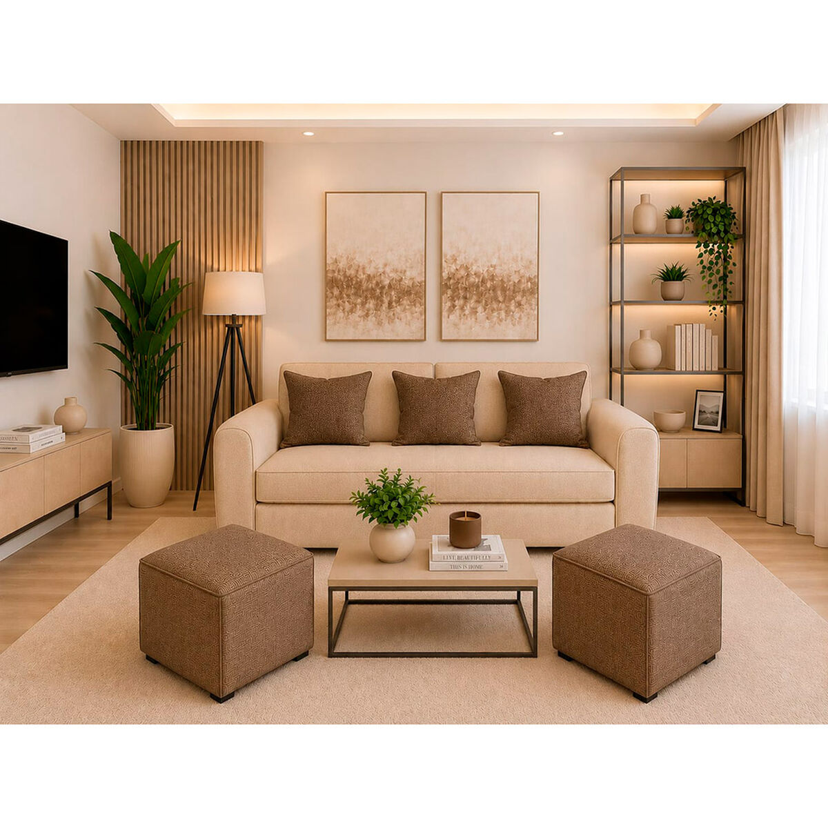 Sof&aacute; + 2 Puff  Dise&ntilde;o A&M Home Prado 5 Cuerpos Beige
