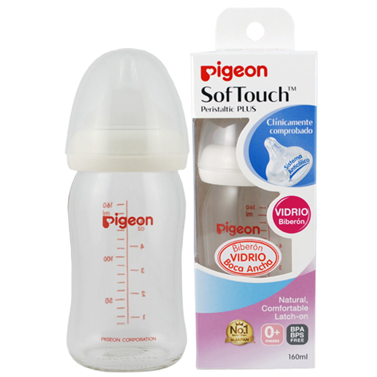 Biberón Pigeon Boca Ancha Vidrio 160 ml