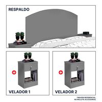 Respaldo + 2 Veladores Casanova 2 Plazas Gris