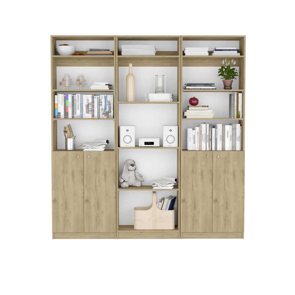 2 Estantes 2 Puertas + Estante 4 Repisas + 3 Complementos TuHome Home Macadamia