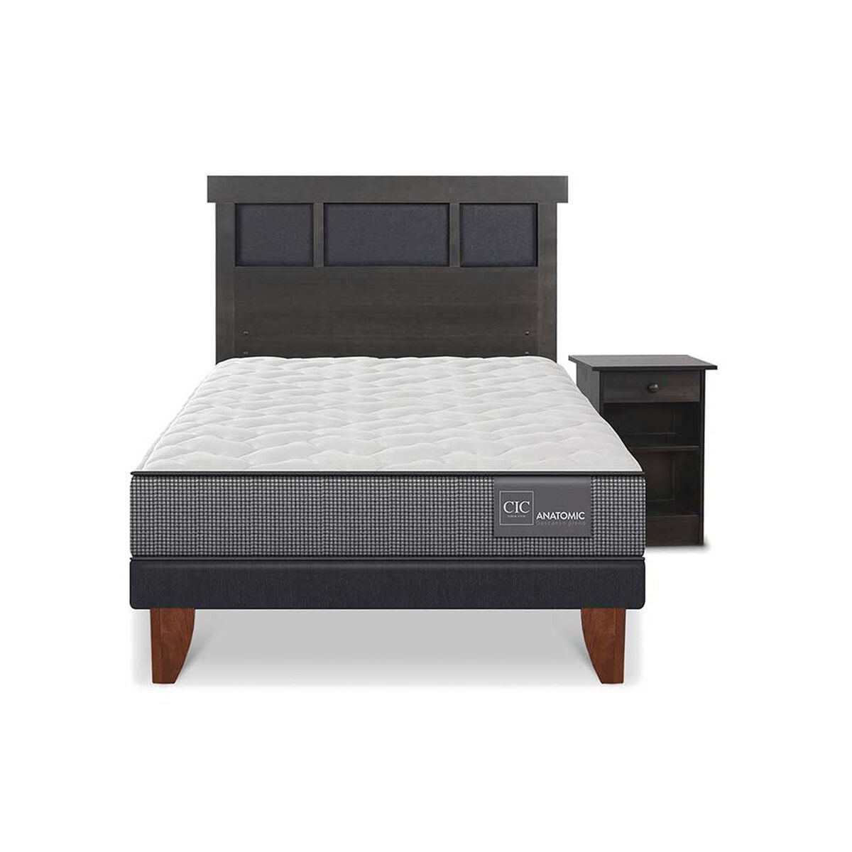Cama Europea CIC 1,5 Plazas Anatomic + Respaldo + Velador Dublin