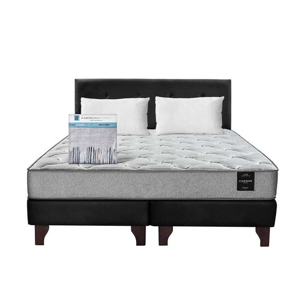 Cama Europea Latam Home Base Dividida 2 Plazas Cannon + 2 Almohadas + Sábanas + Respaldo Tela Negro