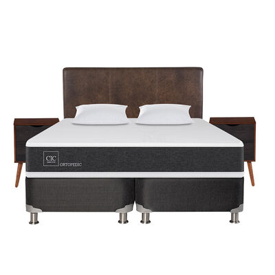 Box Spring CIC Base Dividida 2 Plazas New Ortopedic + Respaldo + 2 Veladores Baker + Almohada