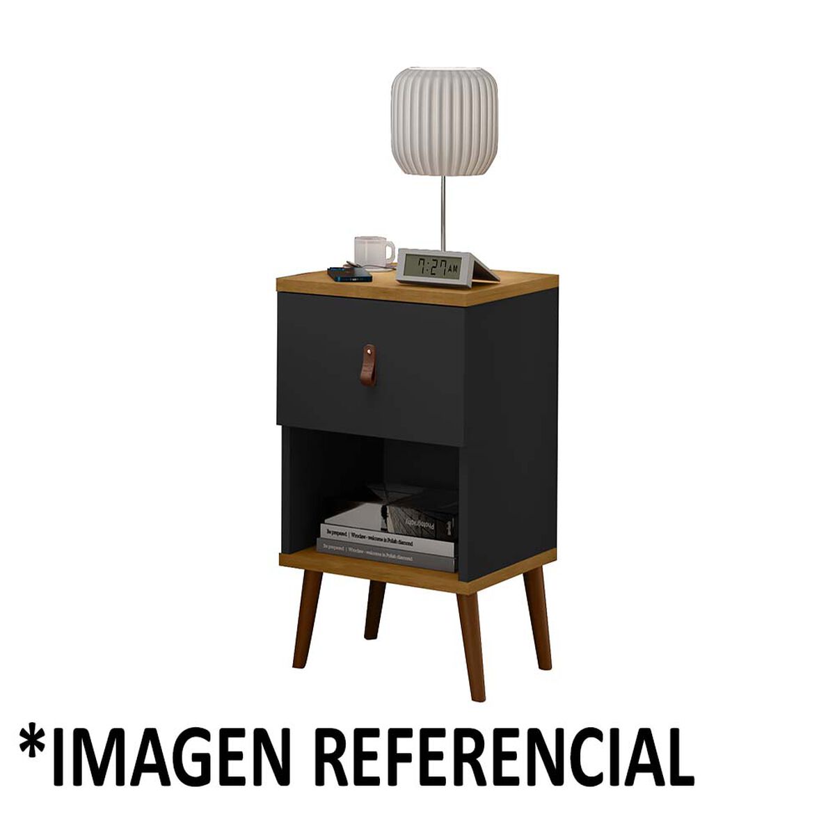 Respaldo + 2 Veladores Casanova 2 Plazas Naturale Negro