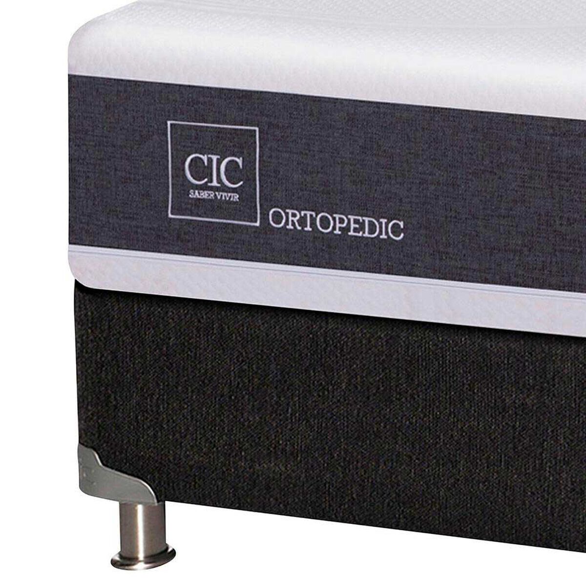 Box Spring CIC Base Dividida 2 Plazas New Ortopedic + Respaldo + 2 Veladores Tigris + Almohada
