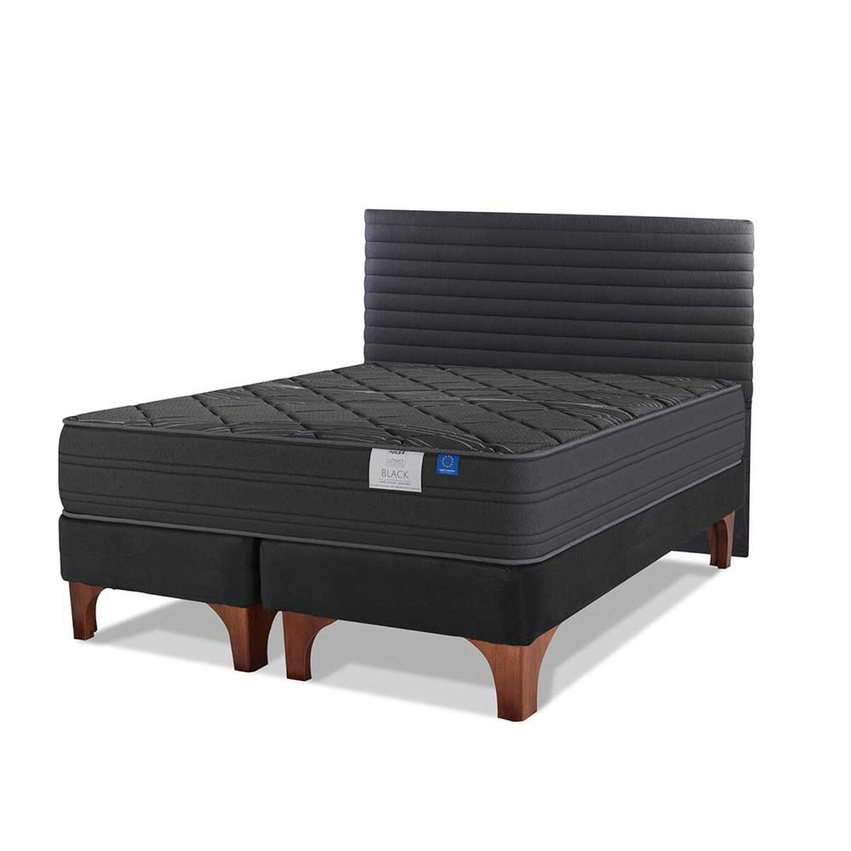 Cama Europea Flex Base Dividida 2 Plazas Black + Respaldo Modern Grafito