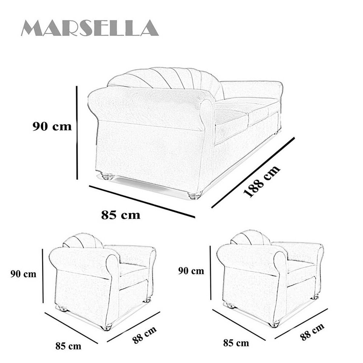 Juego de Living Elegant Detail Marsella Sofá 3 Cuerpos + Dos Sillones 1 Cuerpo Gris