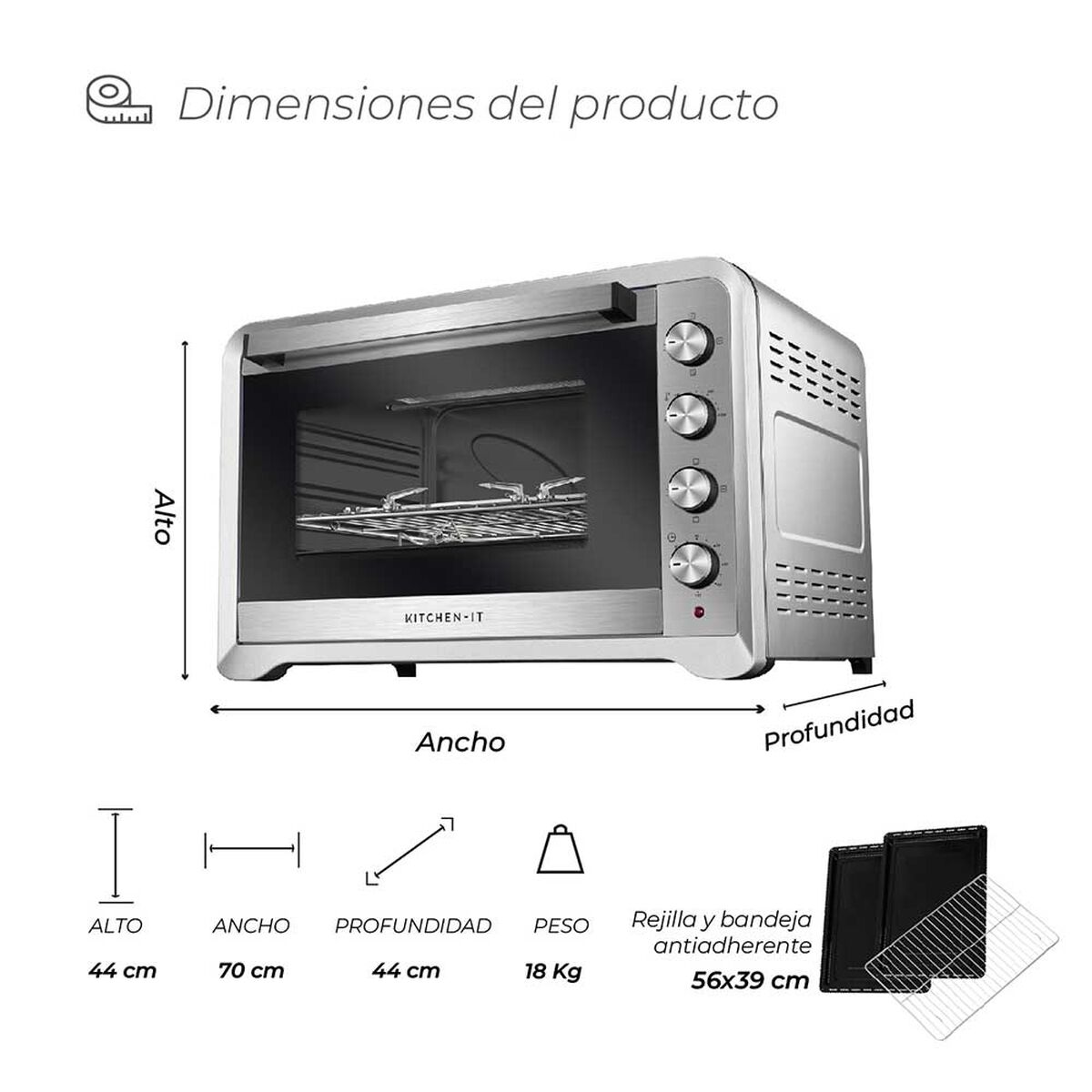 Horno El&eacute;ctrico Kitchen-It Silver Series 100 lts.