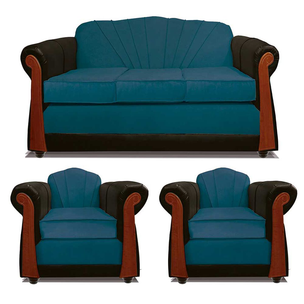 Juego de Living Elegant Detail Marsella Sofá 3 Cuerpos + Dos Sillones 1 Cuerpo Azul