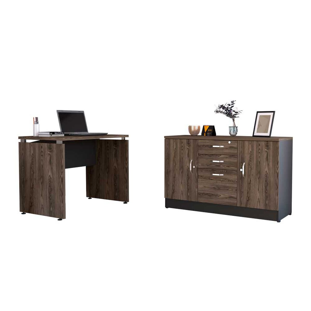 Combo Escritotio + Cajonera 2 Puertas TuHome Home Office Negro Soft-Co&ntilde;ac