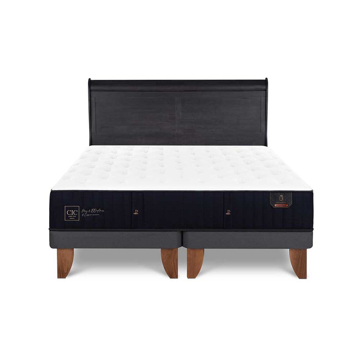 Cama Europea CIC Base Dividida 2 Plazas Premium + Respaldo Miro Negro