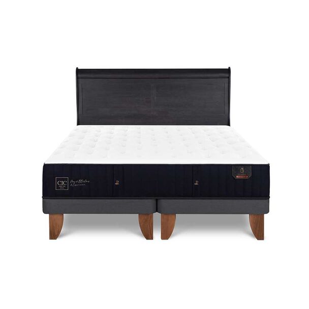 Cama Europea CIC Base Dividida 2 Plazas Premium + Respaldo Miro Negro