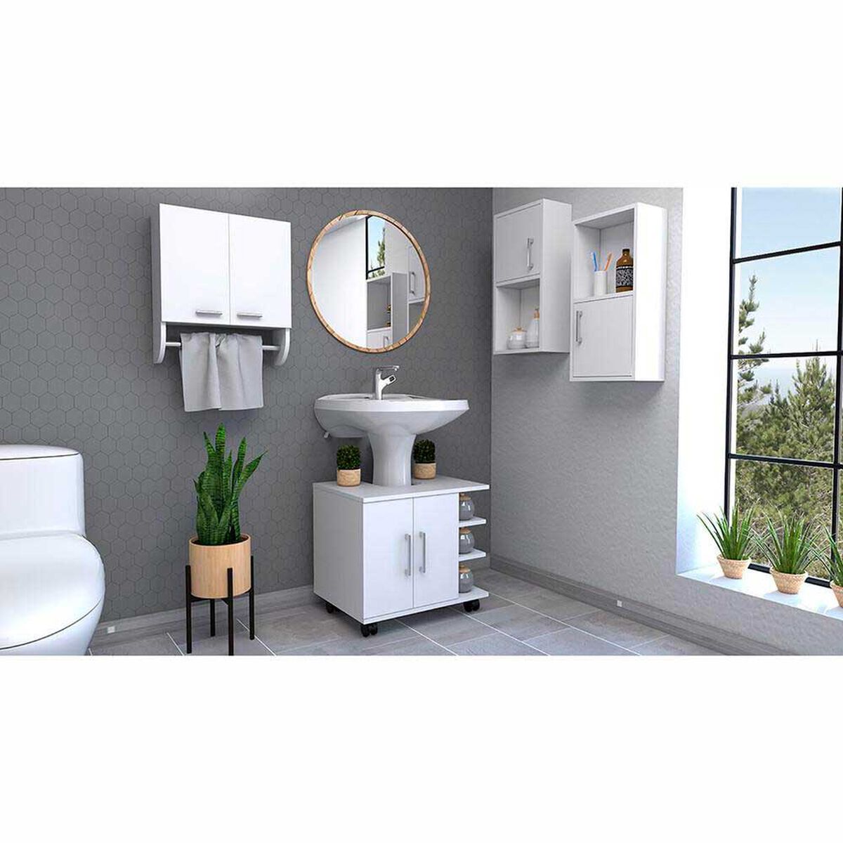 Combo Gabinete + Optimizador Lavamanos + Mueble Auxiliar TuHome Big Bath