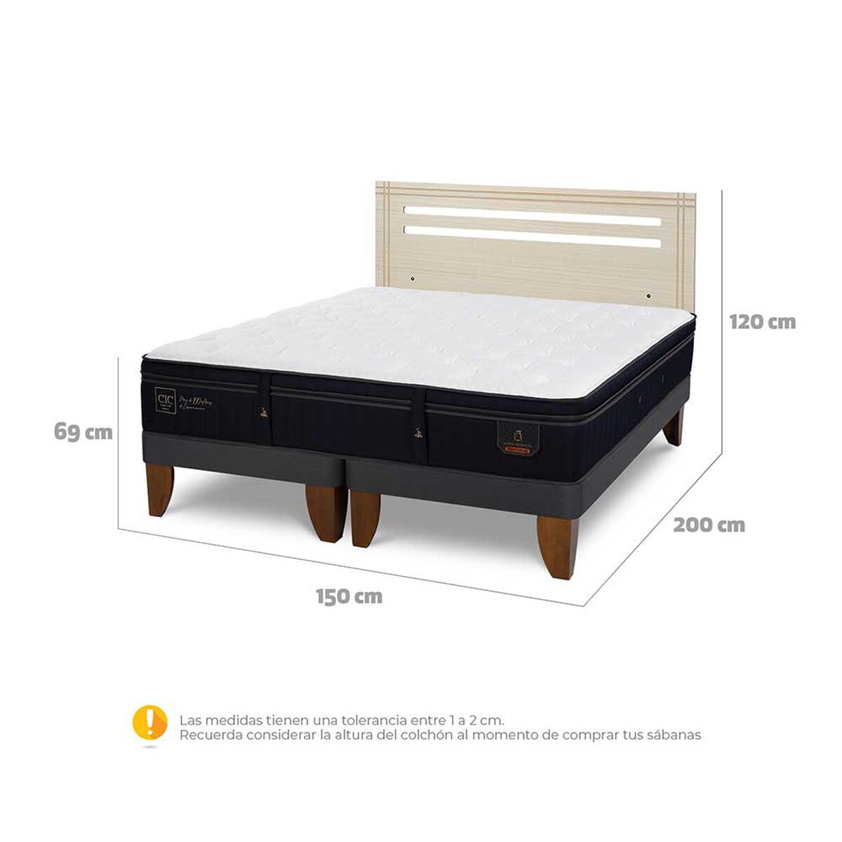 Cama Europea CIC Base Dividida 2 Plazas S&uacute;per Premium + Respaldo Munich Alpino