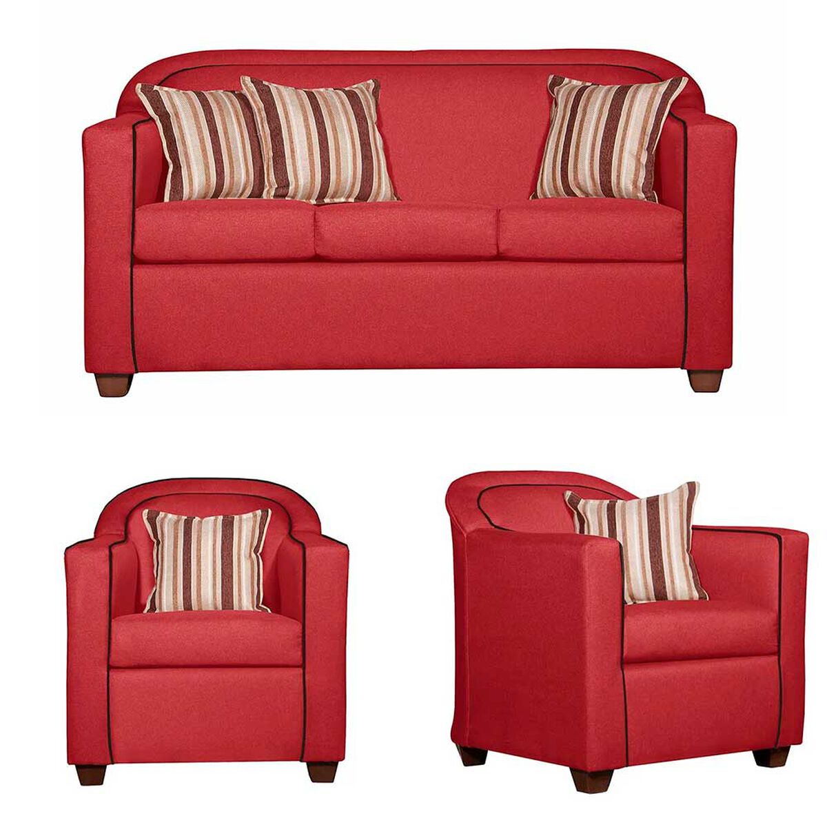 Juego de Living Ruzam Mobel Zafiro Sofá 3 Cuerpos + Dos Sillones 1 Cuerpo Lino Rojo