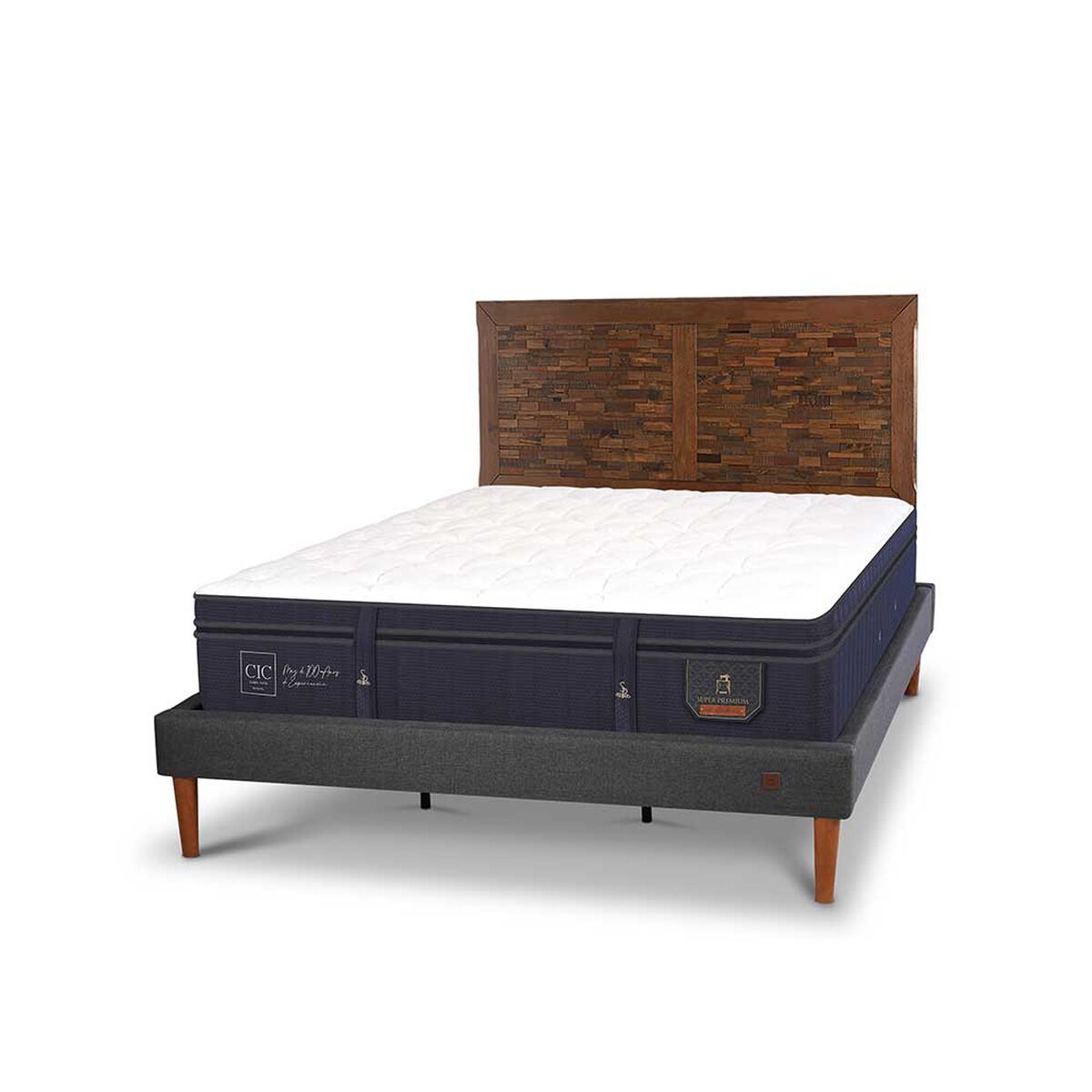 Cama Europea CIC King Súper Premium + Respaldo Antique