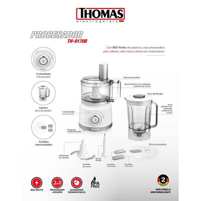 Imagen 2 del producto Licuadora y Procesadora de Alimentos Thomas TH-9170B 1,5 lts.