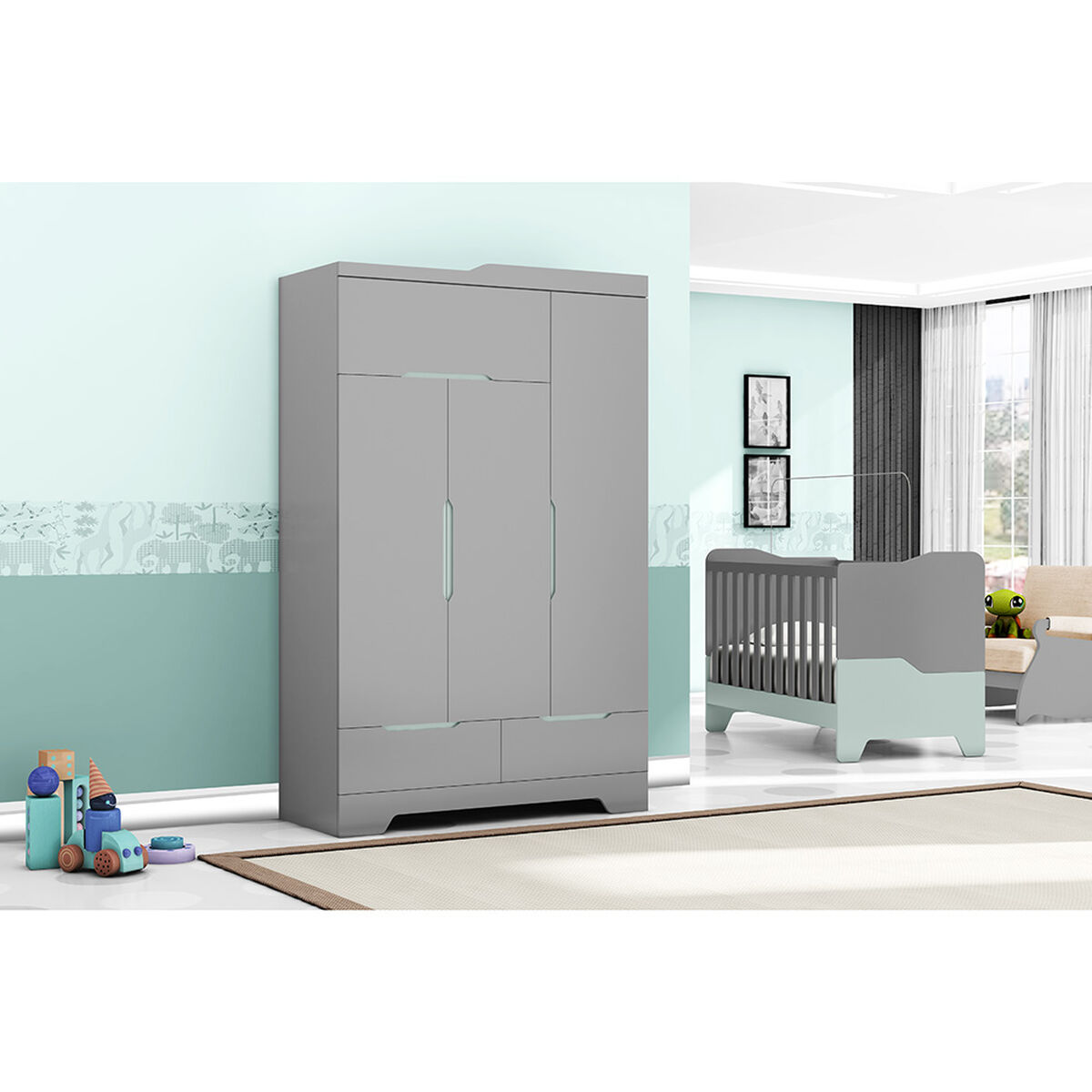 Clóset Casanova Luna 4 Puertas 2 Cajones Gris/Azul