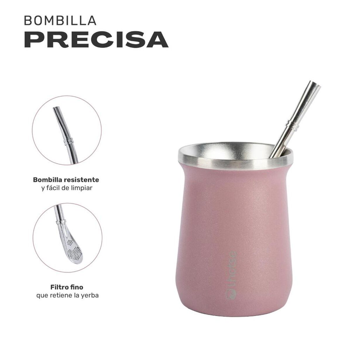 Mate Acero Inoxidable con Bombilla Lhotse Rosado