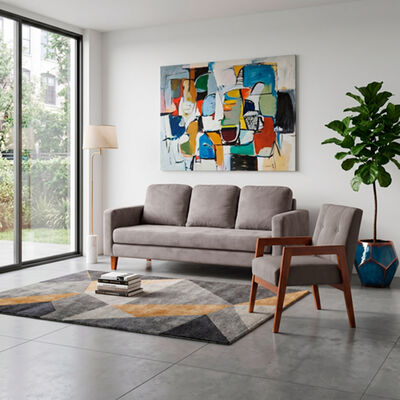 LATAM HOME Juego de Living Latam Home Venecia 3 Cuerpos Gris + Sitial Munich Tela Gris