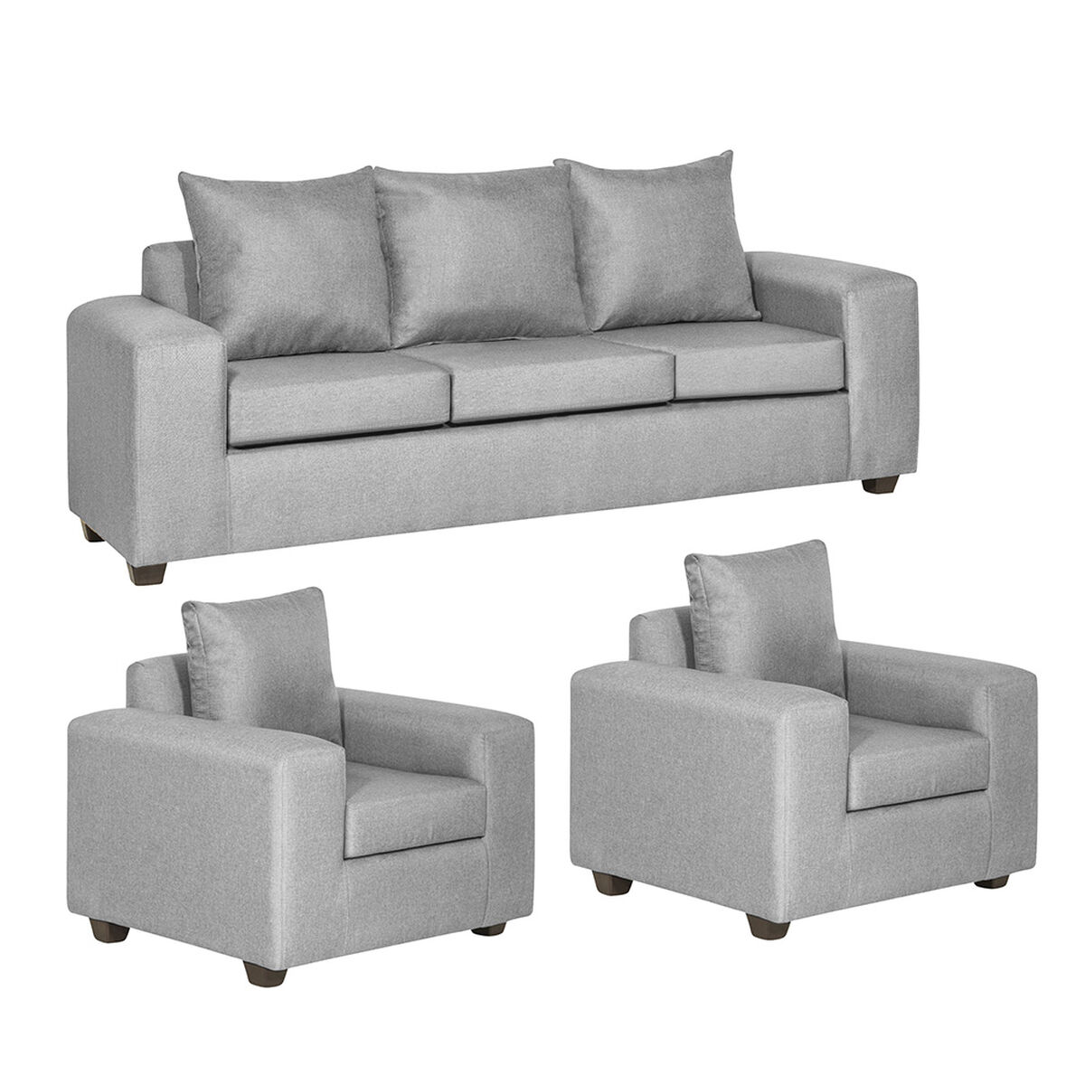 Juego de Living Innovamuebles Kahlo Sofá 3 Cuerpos + Dos Sillones 1 Cuerpo Gris Claro