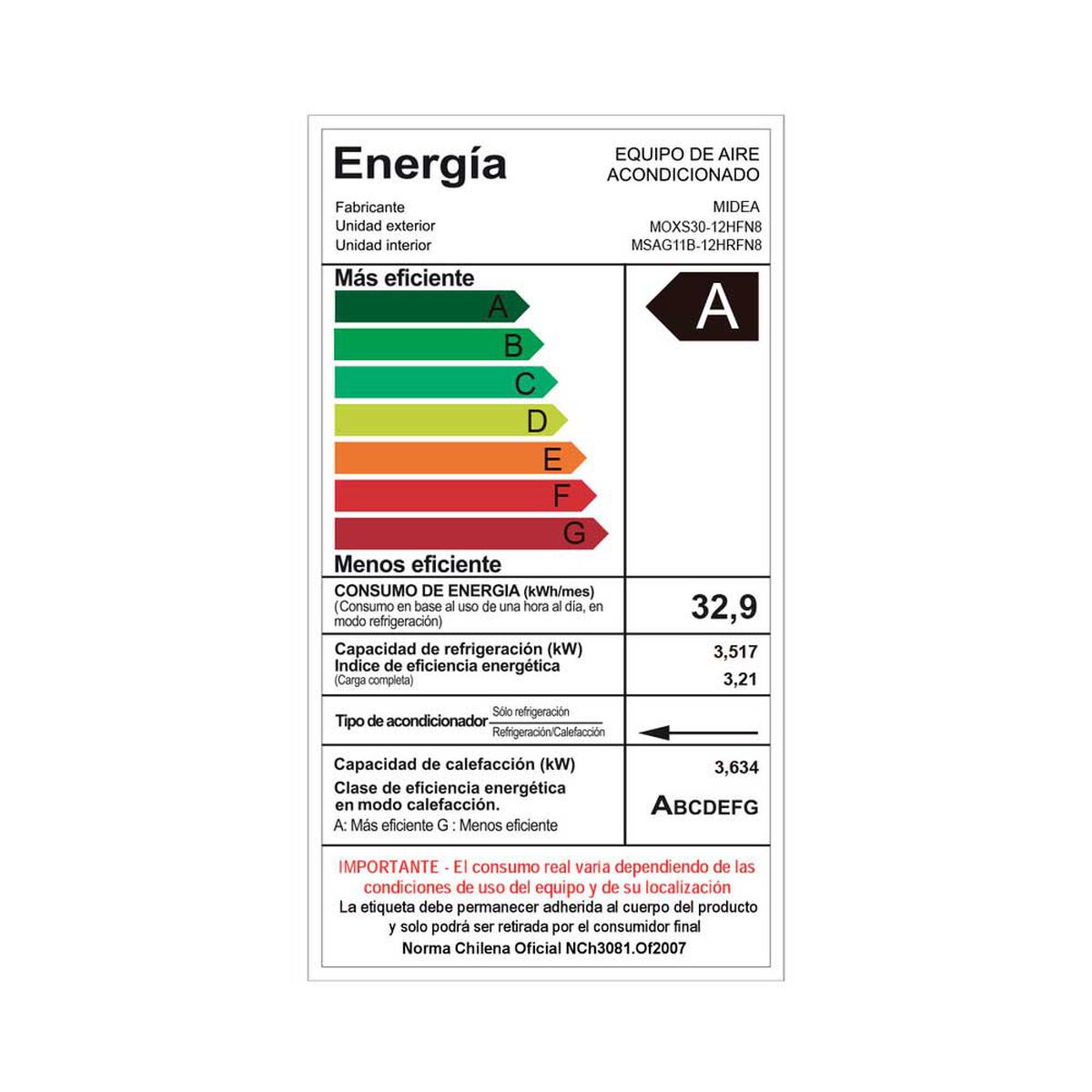 Aire Acondicionado Split Midea Xtra12K 12000 BTU