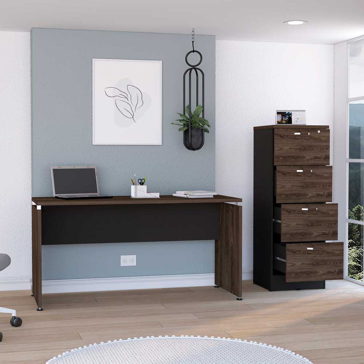 Combo Escritotio + Archivador 4 Puertas TuHome Home Office Negro Soft-Co&ntilde;ac