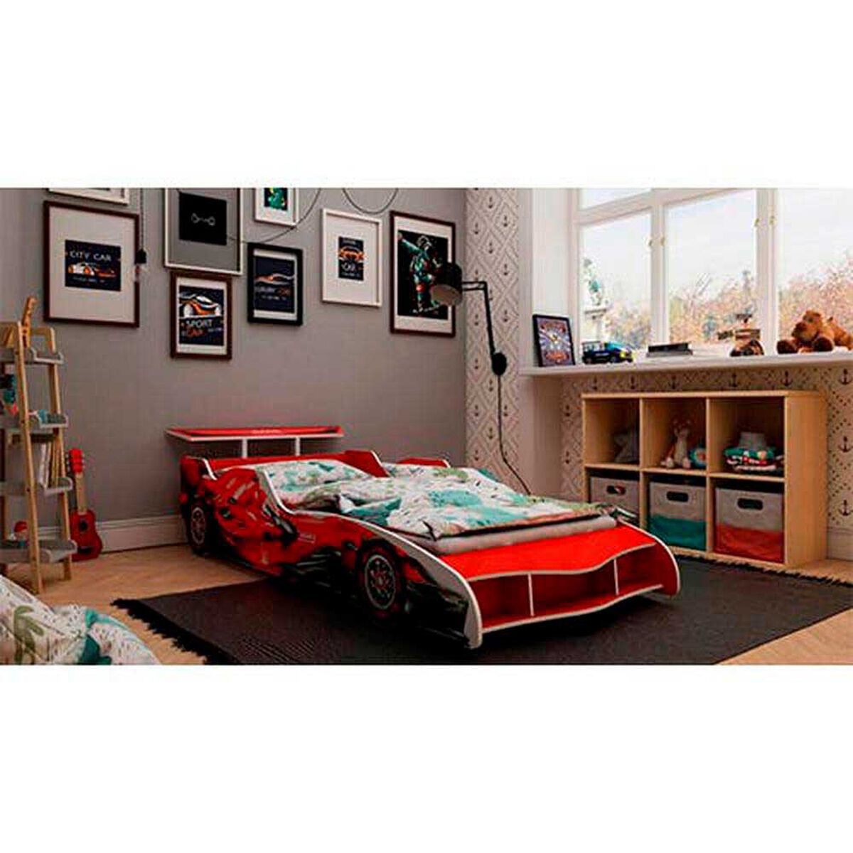 Cama Infantil Decocasa 1 Plaza F&oacute;rmula 1  Rojo