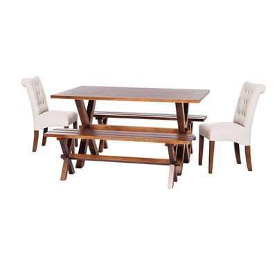 Juego de Comedor Latam Home Sevilla Oviedo 2 Sillas + 2 Bancas Lino Blanco