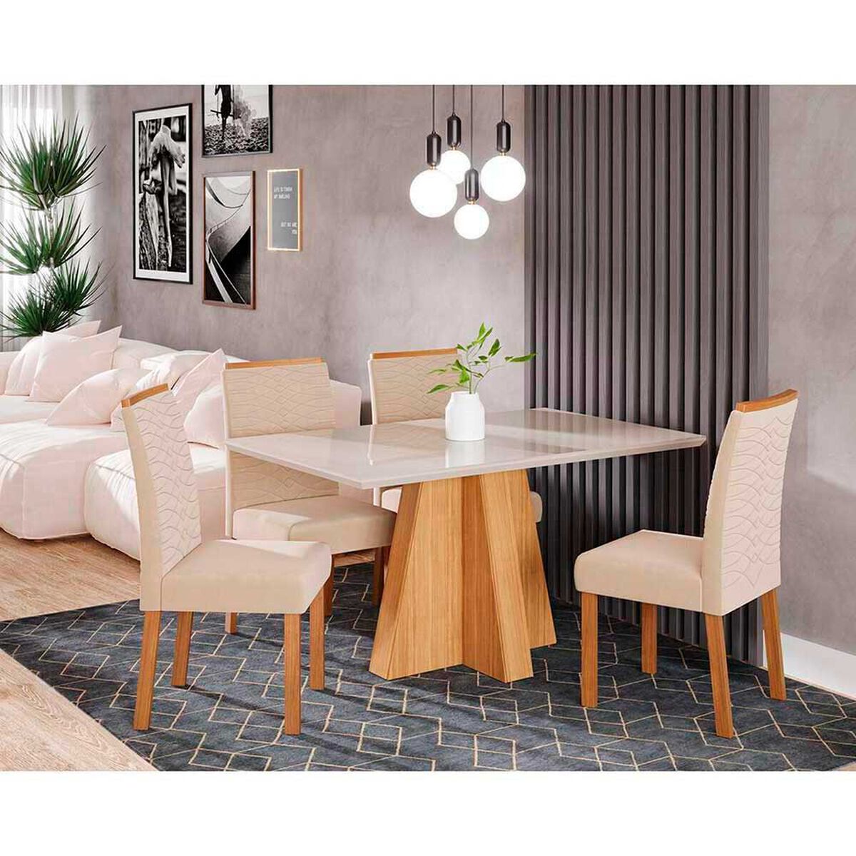 Juego de Comedor Decocasa Patricia 4 Sillas Off White