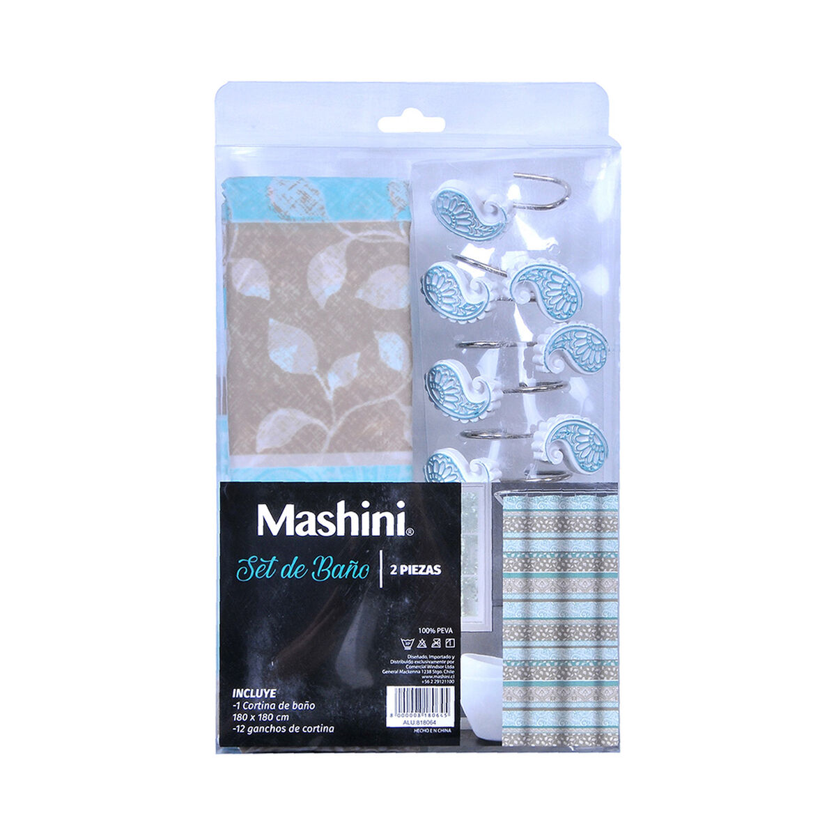 Set Cortina de Baño 2 Piezas Mashini Eclectico Turquesa
