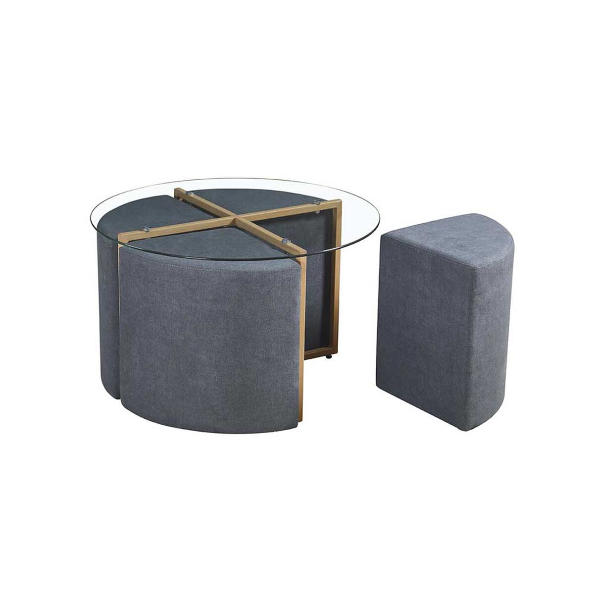 Mesa de Centro Furnitech Paris + 4 Pouf Gris