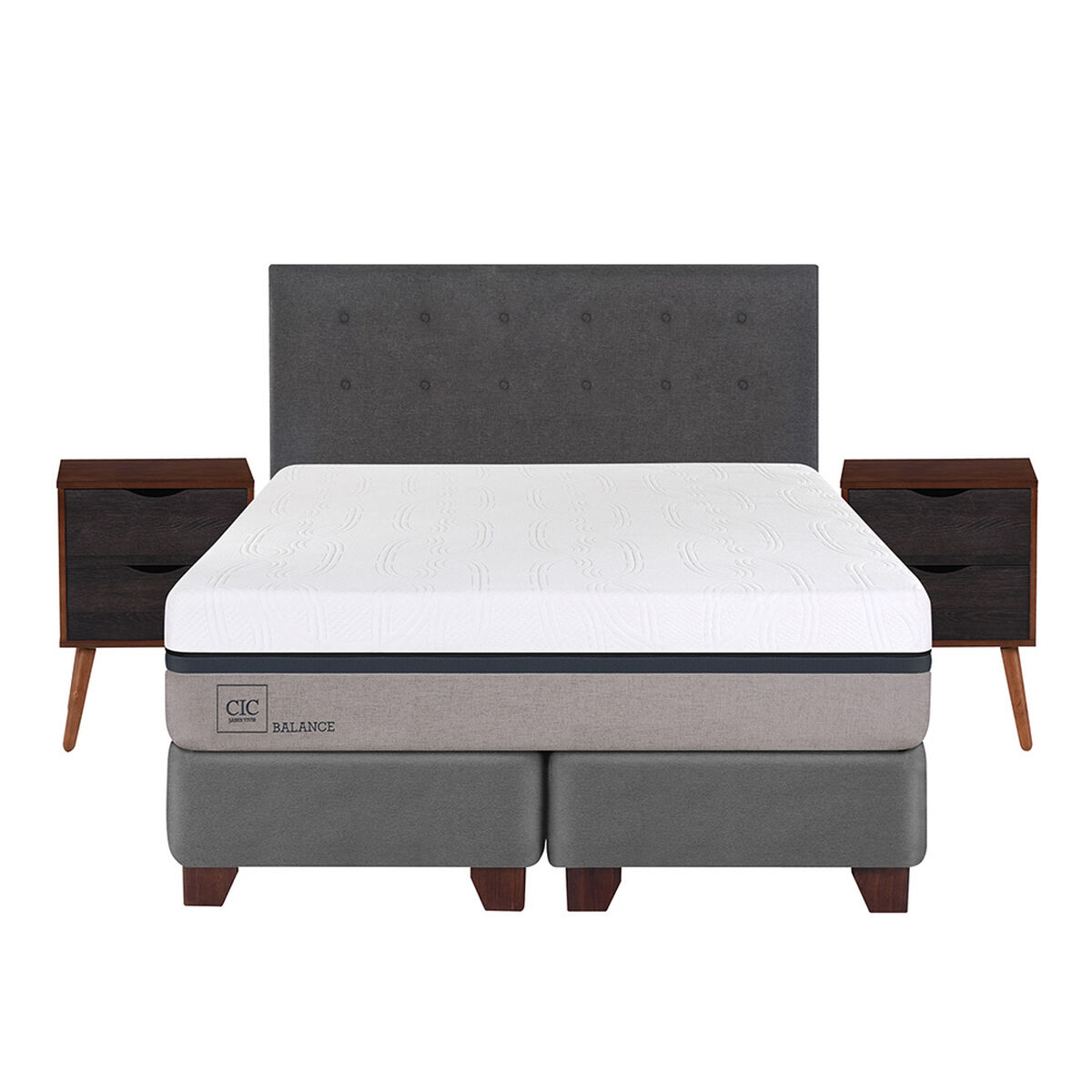 Box Spring Balance 2 Plazas Base Dividida + Mueble + Respaldo Eufrates