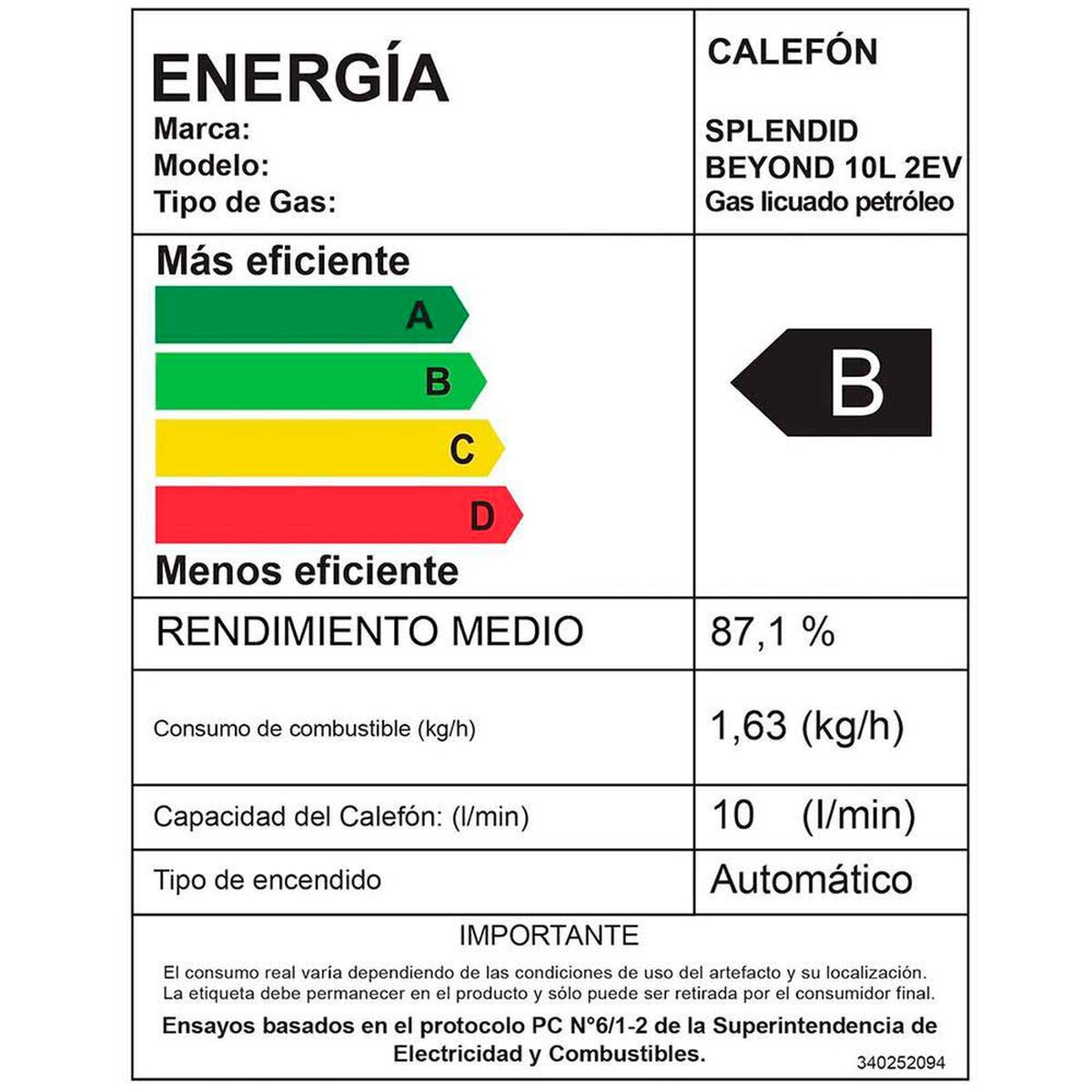 Calefont Gas Licuado Tiro Natural Splendid Ionizado 8 lts.