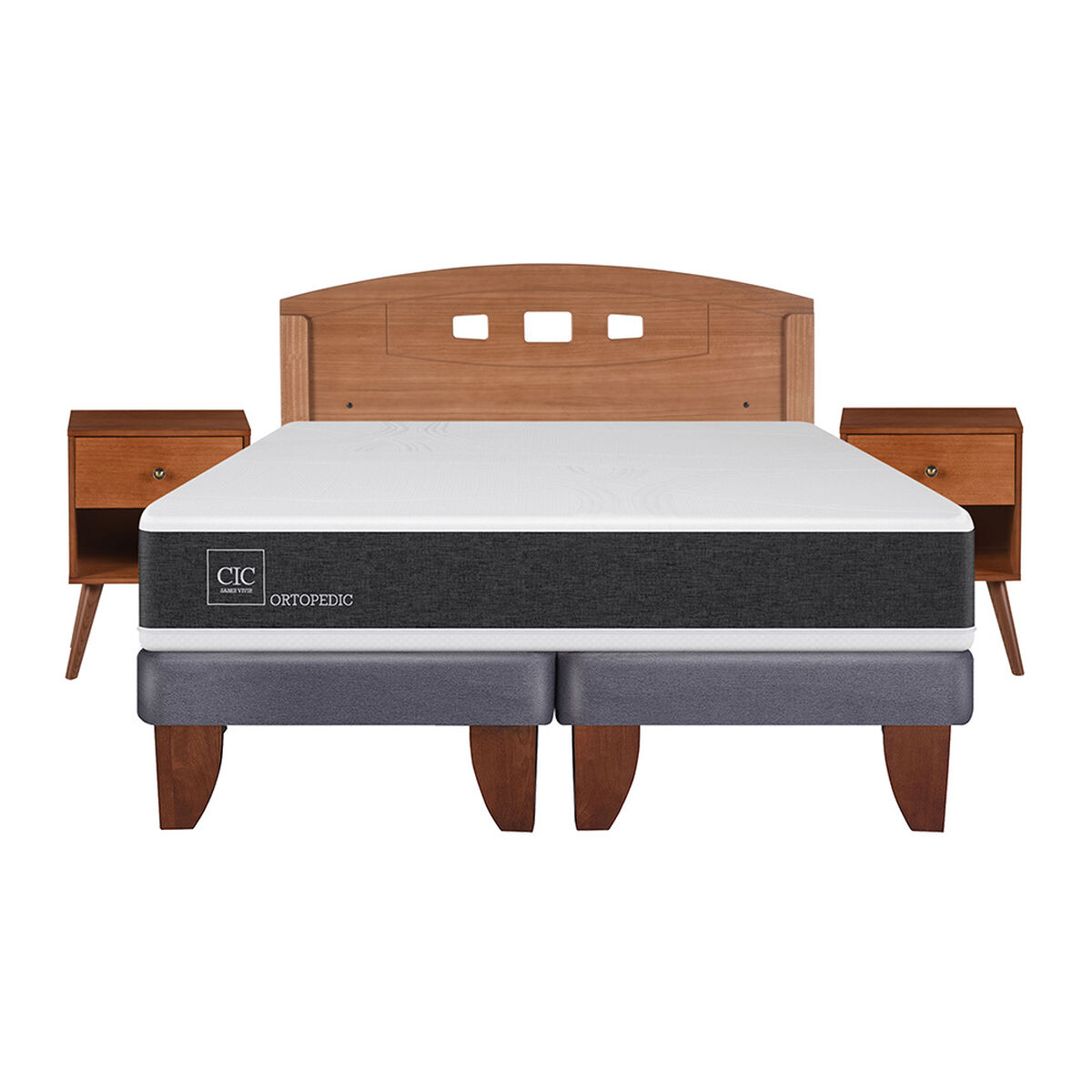 Cama Europea CIC Base Dividida 2 Plazas Ortopedic Advance + Respaldo + 2 Veladores New Gales