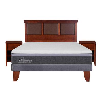 Cama Europea CIC 2 Plazas Ortopedic Advance + Respaldo + 2 Veladores New Torino