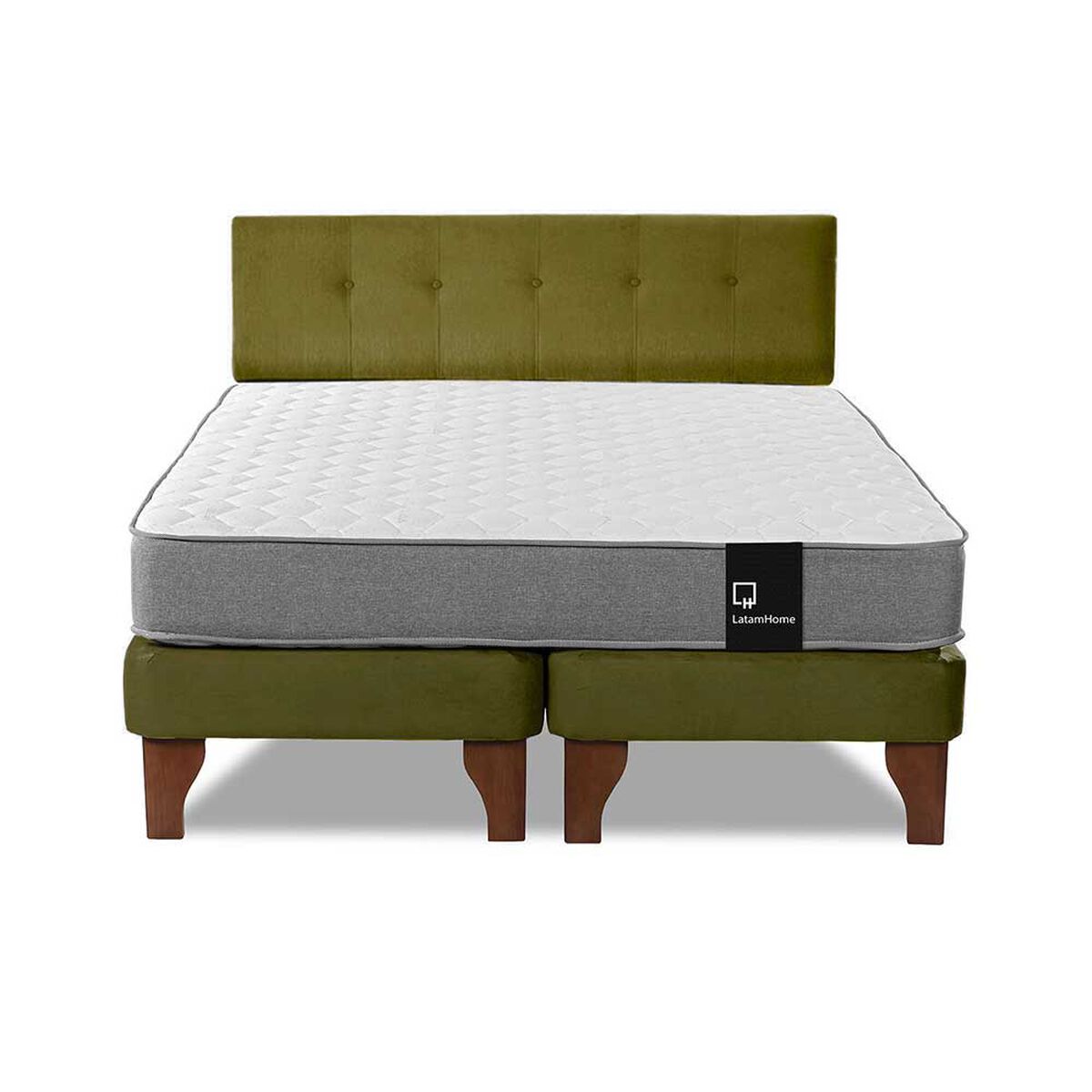 Cama Europea Latam Home Base Dividida 2 Plazas Zen Best Verde + Respaldo