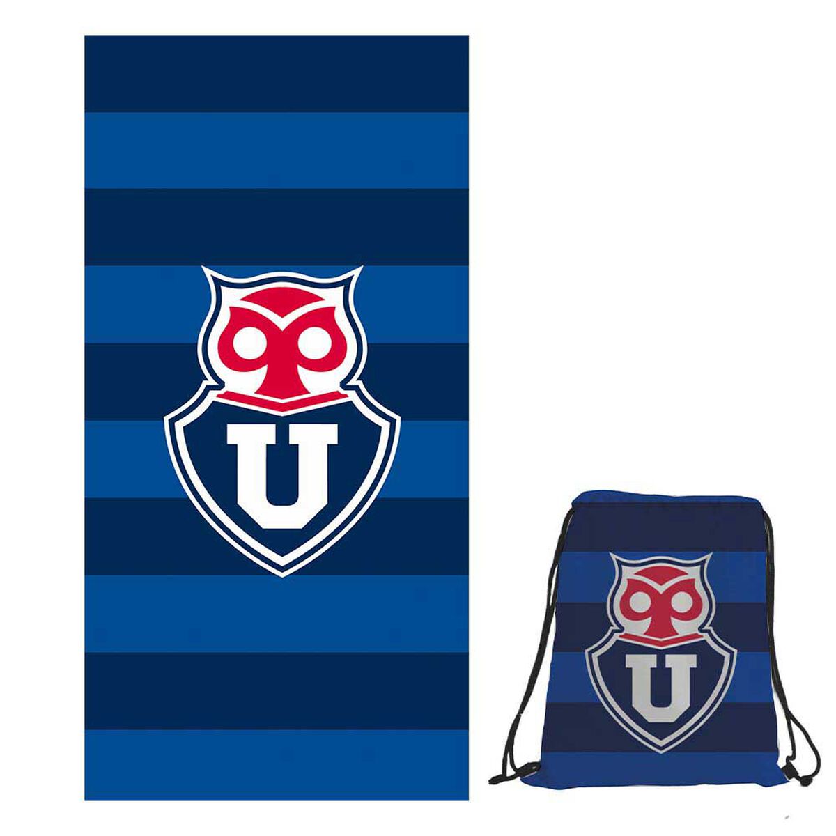 Toalla de Playa con Bolso Infantil U de Chile Rayas 70 x 140 cm