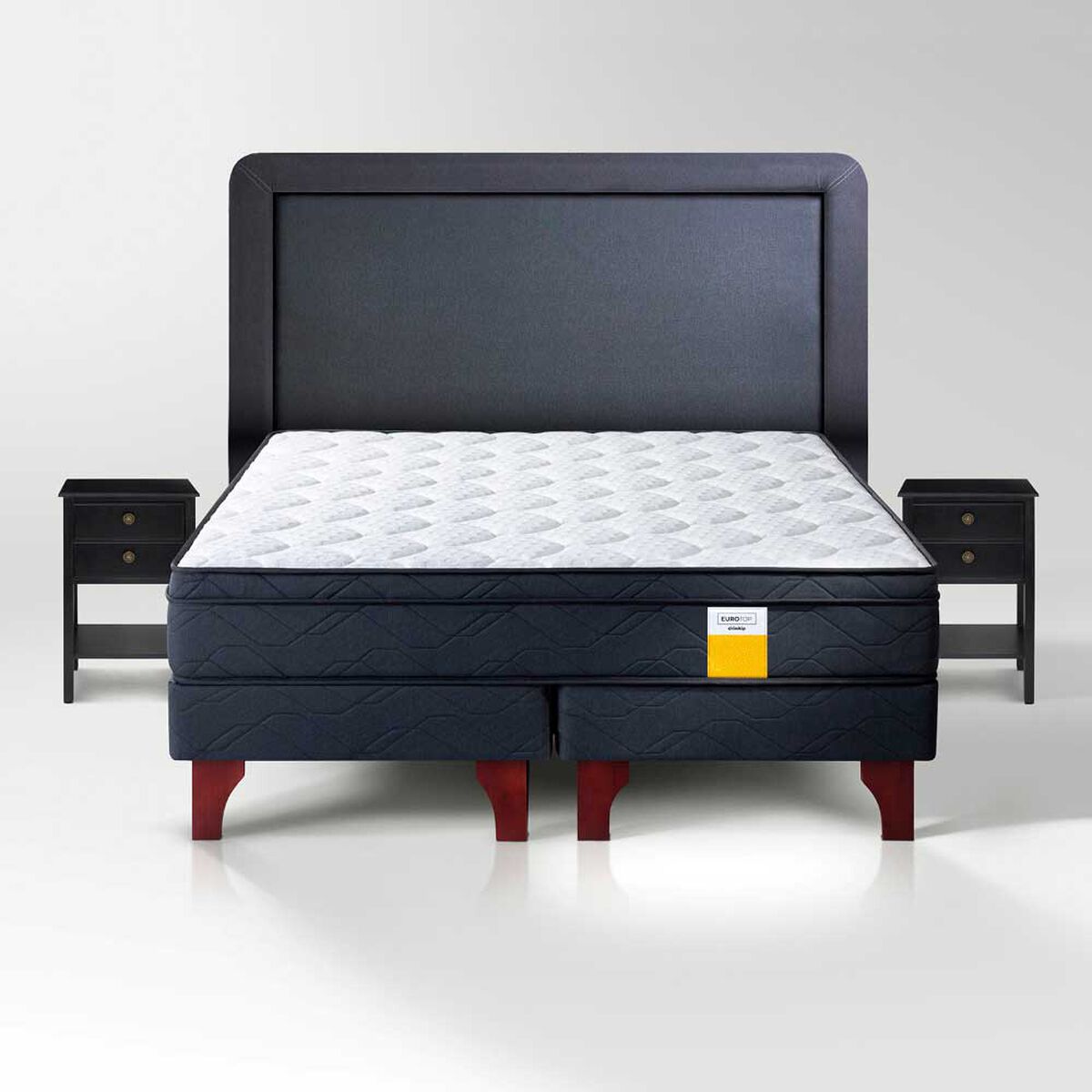 Cama Europea Drimkip 2 Plazas Eurotop Base Dividida + Respaldo + Velador Rover