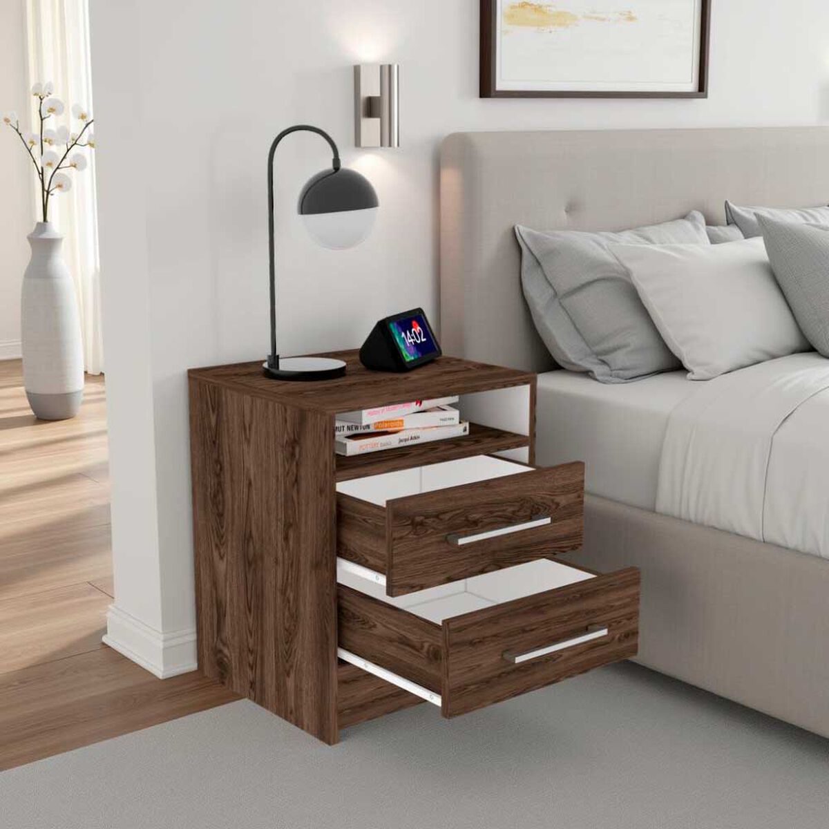 Velador Tuhome Eter 2 Cajones Milan y Blanco