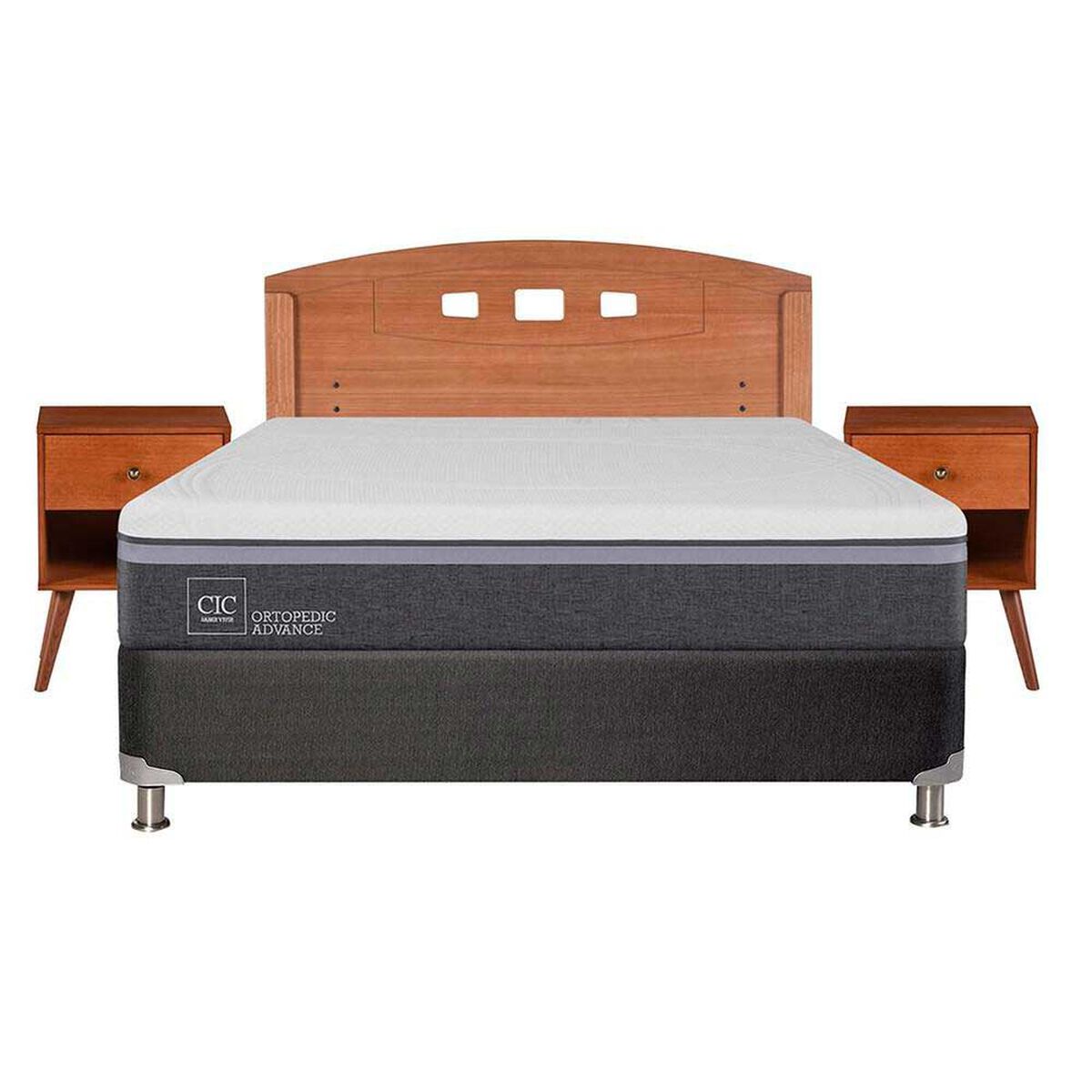 Box Spring CIC 2 Plazas Ortopedic Advance + Respaldo + 2 Veladores New Gales