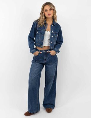 Imagen 2 del producto Chaqueta Crop Denim Mujer Icono Azul