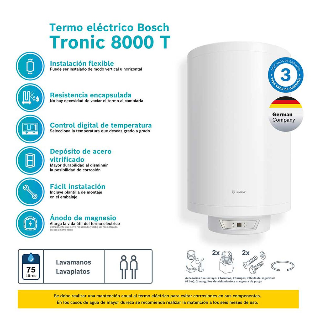 Termo Eléctrico Bosch TR 8000T 75 lts.