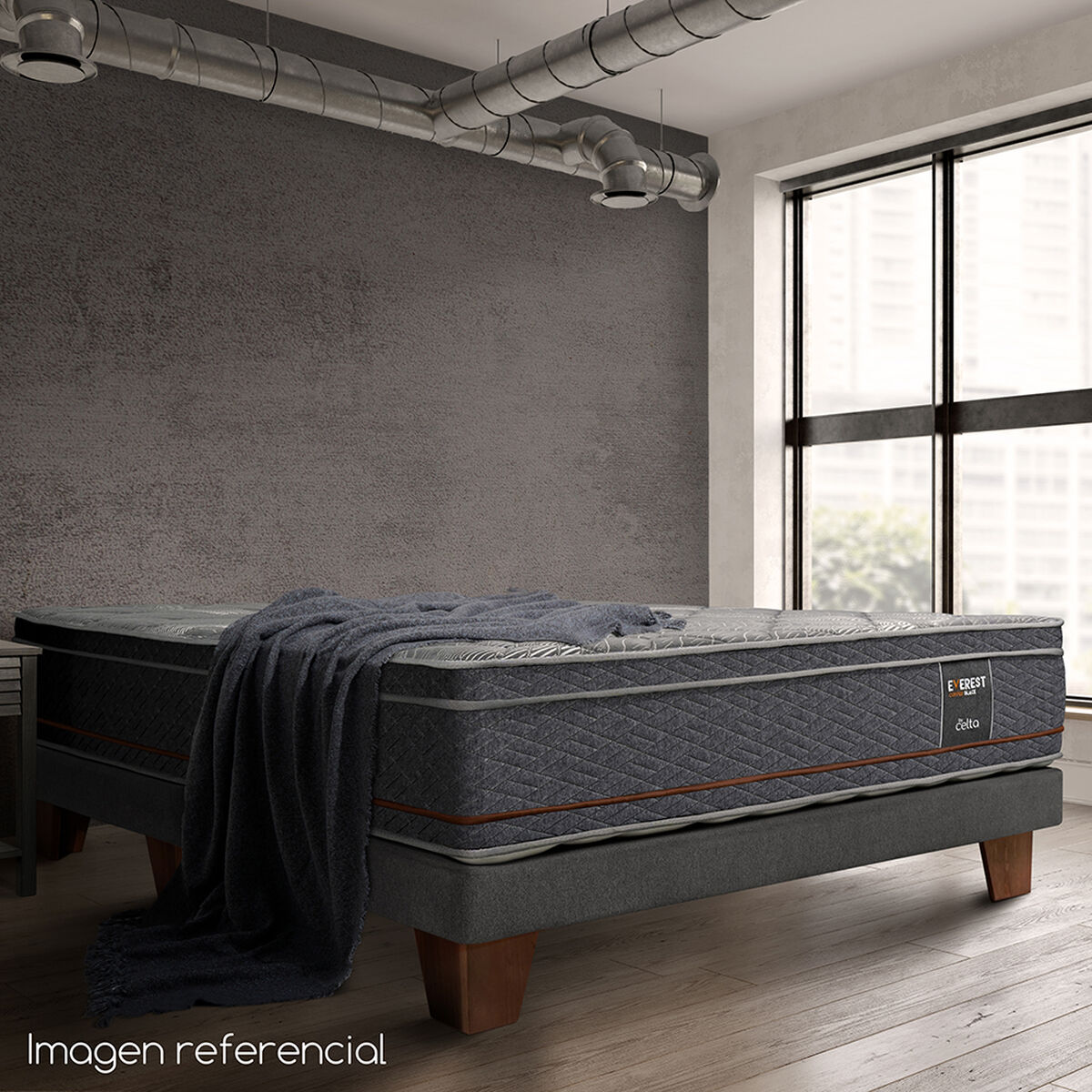 Cama Europea Celta Everest Copper Black King + 2 Almohadas Cotton Top 50 x 90 cm