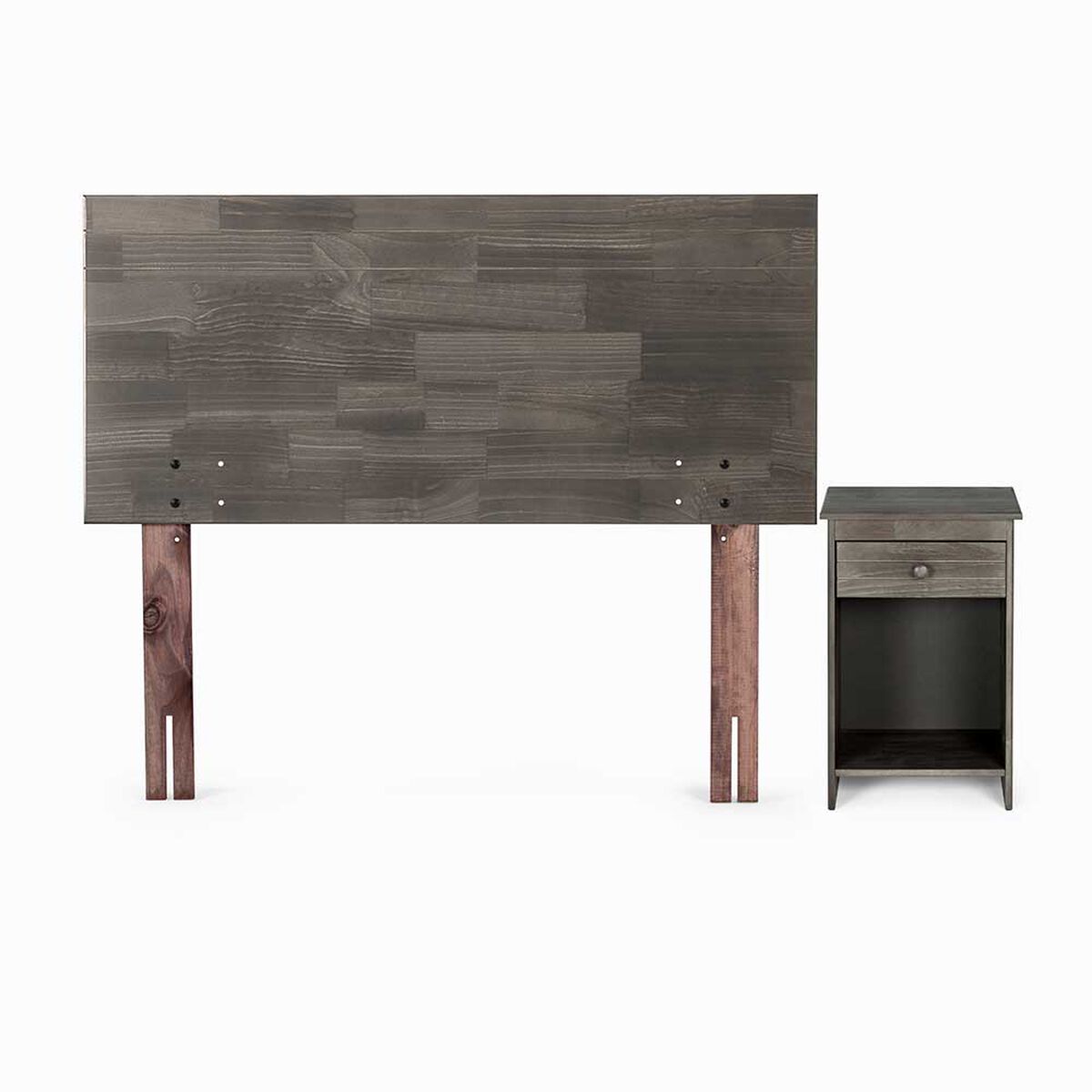 Cama Europea Rosen 1 Plaza Pratta + Respaldo + Velador Tabor Grafito